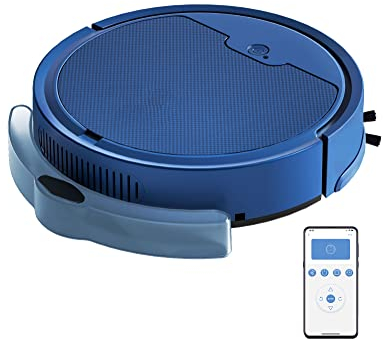 Robot Aspirapolvere e mocio, 2 in 1 Robot Aspirapolvere con serbatoio d'acqua e pattumiera, aspirazione 2000 PA, corsa 80 minuti, potente aspirapolvere robotico per casa e ufficio, tappeti (blu)