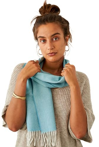 Apikuna® Baby Alpaka Schal mit Fransen für Damen & Herren – Herbst & Winter (180x30cm, Hellblau) – kuschelig warm und atmungsaktiv, 100% Baby Alpaka Wolle