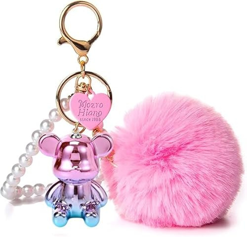 Guidre Llavero de oso, llavero con bonito peluche suave, diseño de oso de la guarda en 3D, idea de regalo, llavero pequeño para llaves y mochilas decoración, Rosa+ Transparente, L