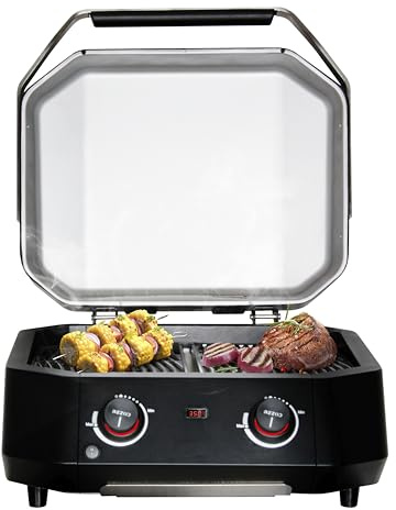 Cozze® E-500 Elektrogrill mit 2 Zonen – 2100 W, 230 V, Grillfläche 51 x 39 cm, Digitalthermometer, 2 Heizspiralen SS430, LED-Drehknopf, Tropfschale, bis 400 °C