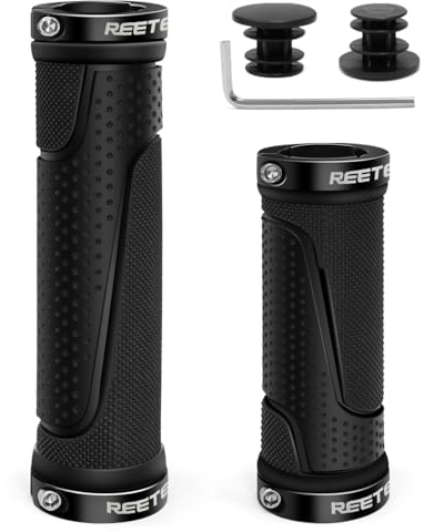 REETEE Fahrradgriffe Rutschfester Fahrradlenkergriffe Ergonomische MTB Griffe, Zwei Enden Aluminium Lock Fahrrad Griffe Lenkergriffe für 22.2 mm Fahrrad/Mountainbike/Scooter/MTB (Schwarz (130mm+90mm))