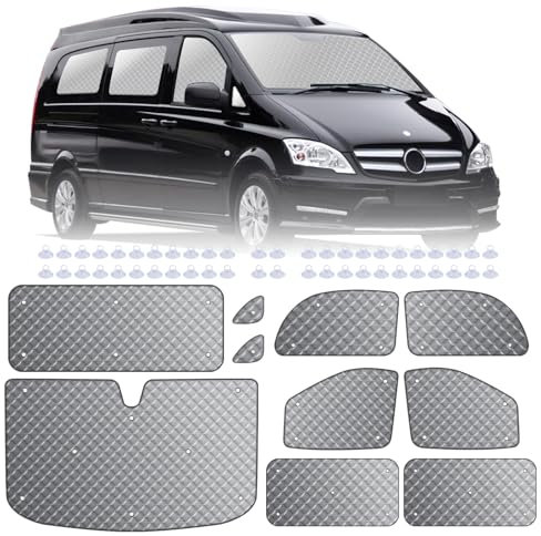 MaxAwe 10Pcs Internal Thermal Blind Set for VITO II W639/Viano SWB L2 2003-2014, Sunshade Wrap Kit, Window Front Screen Cover, Summer UV Sun Blind & Winter Insulation Cover for Campervans Motorhome
