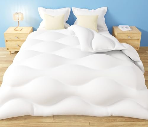 Casabel - Edredón de 220 x 240 cm, cálido, Grande, frío, Color Blanco, Relleno de Densidad 700 gsm, Fibra Hueca Alta, Tratamiento antiácaro, bacteriano, Moho, Manta para 2 Personas