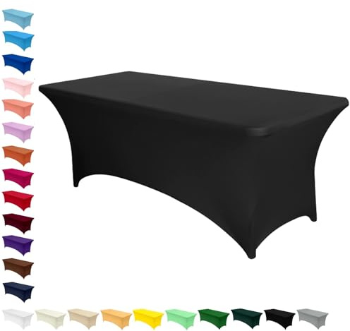 AMFUN Manteles Rectangulares, 1PCS 6FT Negro Manteles de Elastano Elástico, (183cmx76cm) Manteles Elásticos, para Cocina, Mesa Rectangular Ajustable para Fiestas, Banquetes, Bodas