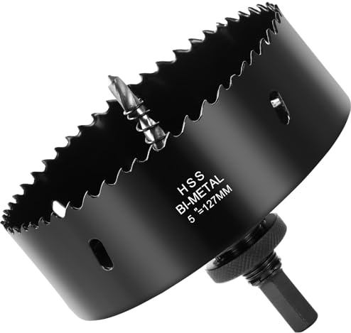 Flintronic Hålsåg 127mm, Bimetallisk Hålsåg 127mm, M42 HSS Bi-Metal Hålsågar med Adapter och Pilotborr, för Metall, Aluminium, Trä, PVC, Plast, Svart