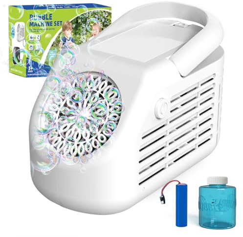Panamalar Máquina Automática de Burbujas, Máquina Pompas de Jabón para Niños 42 Agujeros con 20000+ Burbujas/Batería Recargable/Solución, Maquina Hacer Pompas para Bodas Al Aire Libre Fiesta-Blanco