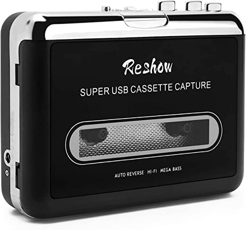 Reshow Cassette Tape Player Portable Tape Player Audio Cassette to Digital Converter Compatible with Laptops and Personal Computers Convert Cassette Tape Recorder to iPod Format (Black)