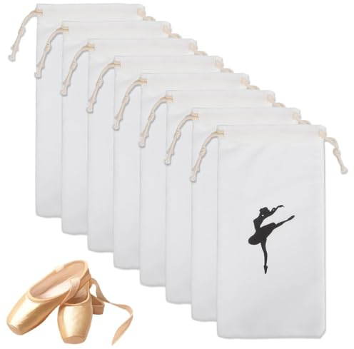 JEYORZY 8 Bolsas de Zapatos de Ballet con Doble cordón, Bolsa de Almacenamiento de Zapatos Pointe, Bolsas para Zapatos, Mochila de Ballet portátil de Viaje Multiusos con cordón, White, Talla única