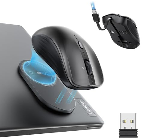 ESR MagMouse Snap-to-Carry Bluetooth Mouse, Rechargeable Wireless Mouse for Laptop with Built-in Charging Cable, Reusable Adhesive Holder, BT 5.0 + 2.4 GHz Connectivity, Silent, Ergonomic, Black
