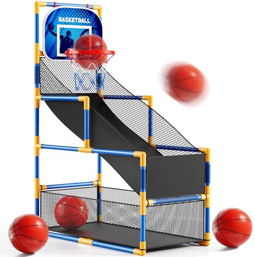 NIPLOOOW Arcade Basketball Game Set for Kids 3-12 Years Old, Kids Basketball Hoop with 4 Balls & Pump, Indoor Outdoor Sports Play Toys, Basketball Games Toys, for Boys Girls Teens