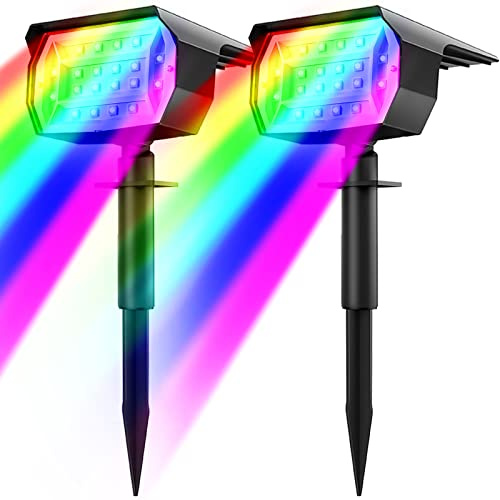 nipify RGB Solarlampen für Außen, 2 Stück Bunte Solarstrahler für Aussen, IP65 Wasserdicht Solarleuchten für Außen Garten, Solar Gartenleuchten für Weg, Hof, Gehweg
