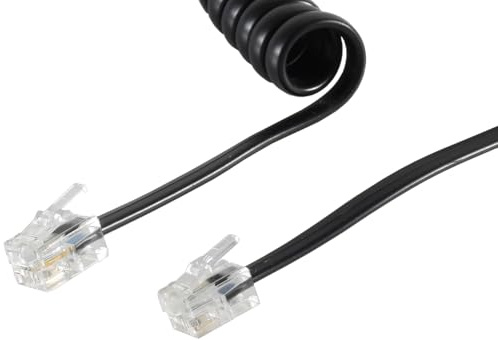1aTTack.de 1x 10m - Telefonkabel RJ10 Stecker Hörer Spiralkabel Telefonhörerkabel Telefonstecker RJ10 Kabel Festnetztelefon Telefonhörer Telefon Kabel schwarz