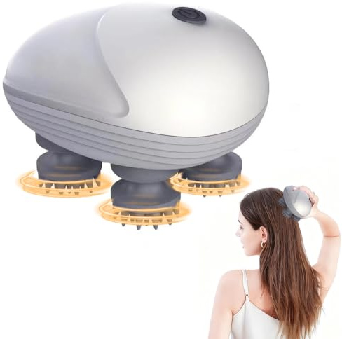 KBIBCK Massaggiatore Cuoio Capelluto, Massaggiatore Elettrico, Impermeabile IPX7 Ricaricabile con 4 Teste di Massaggio in Silicone Per il Rilassamento del Corpo, Regalo