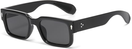 LJCZKA Retro Square Sunglasses for Women Men Fashion Rectangle Chunky Sun Glasses 90s Vintage Square Thick Frame Shades UV400 Protection (Black Black)