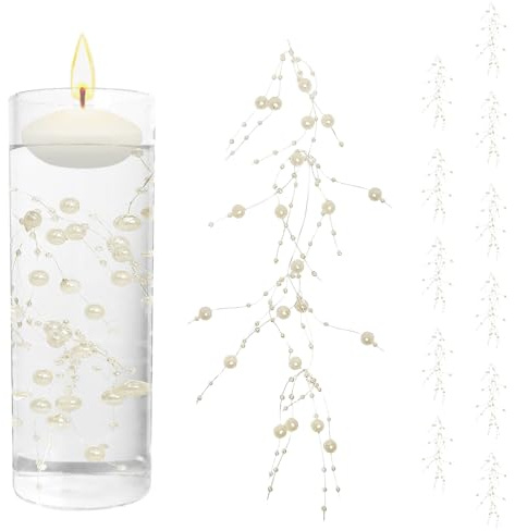 Artificial Pearl String for Floating Candle - 12Set MANNYCOM Faux Pearls Beads String 15 Inch Long Party Garland Decoration for Vases Filler Wedding Centerpiece Christmas Party Decor - Beige Branched