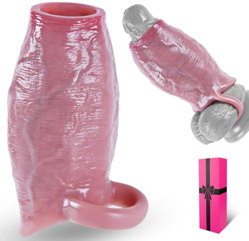 Guaina per pene ispessita realistica in silicone da 5,5 cm di diametro, riutilizzabile, con glande aperto e anello elastico per il pene,ritarda l'eiaculazione,migliora l'erezione,giocattolo per adulti