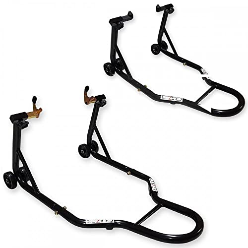 CRUIZER Cavalletto Moto Anteriore con Attacchi a Coni + Cavalletto Posteriore a Forchetta Regolabili con Ruote Sottostanti Barre Rinforzi Laterali Carico Massimo 600 kg