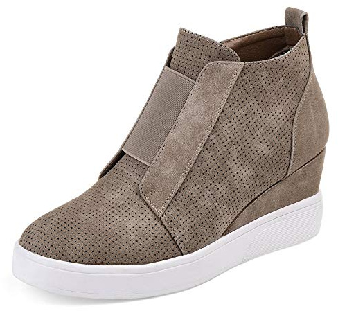 Athlefit Women's Platform Boots Breathable Wedge Ankle Booties Heels Size 9.5 Brown