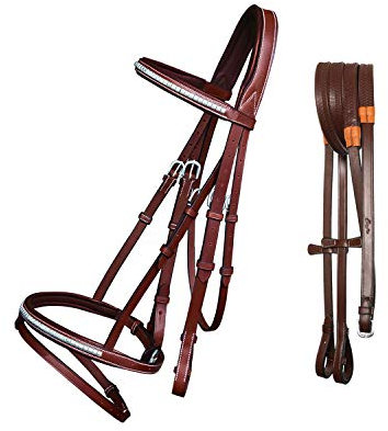 Exion Crownpiece SS Pneu souple clouté Frontal et mors Flash Bride de cheval et rêne en caoutchouc | Brides de saut anglaises pour chevaux