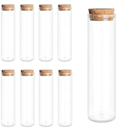 9-Pack 2.03 oz (60 ml) Glass Bottles & Test Tubes with Cork Stoppers – for Spell Jars, Spice Storage, DIY Favors, Travel Memories, Plant Propagation – Empty Recyclable Containers for Crafts, Kitchen