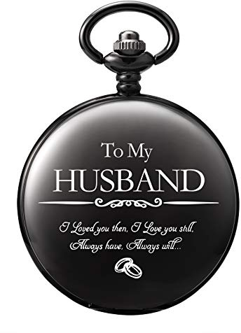 TREEWETO Gravierte Taschenuhr für Männer Ehemann Zu Meinem Ehemann Taschenuhren für Ehemann zum Geburtstag Valentinstag Hochzeit Schwarz