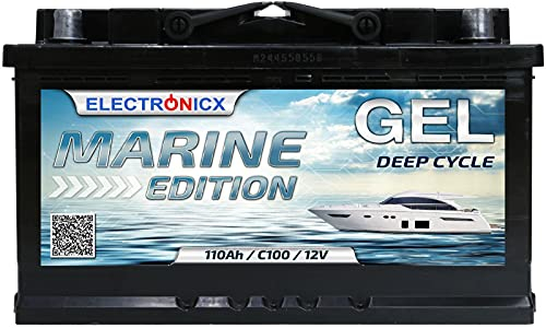 Electronicx Batería de Suministro Gel 12V 110Ah / 110 Ah Marine Edition – Tecnología Gel, 315x175x190 mm, Polo Positivo a la Derecha, para Barco, Solar, Autocaravana, Furgoneta, fotovoltaica, yate