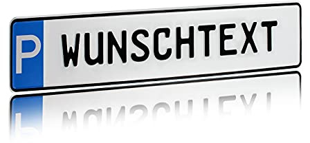 Finest Folia Individuelles Parkplatzschild 520x110mm mit P-Symbol aus Aluminium Wunschkennzeichen mit eigenem Text Aufkleber selbst gestalten Wunschname für Parkplatz Schild (01 P - Wunschtext)