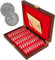 Tuzsocr Münzaufbewahrung Zum Sammeln, 50 Münzkapseln, Aufbewahrungsbox Aus Holz + Innenpolster, Versiegelter Münzhalter 18 mm 21 mm 25 mm 27 mm 30 mm (Rot)