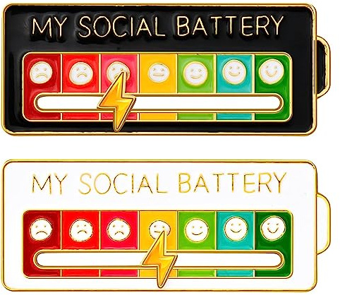 2PCS MY SOCIAL BATTERY,Pin Funny Social Battery Brooch Badge Funny Social Mood Brooch Pin for 7 Days,Mood Pin Badge Cute Creative Expression Pin Brooch Men Women Gift