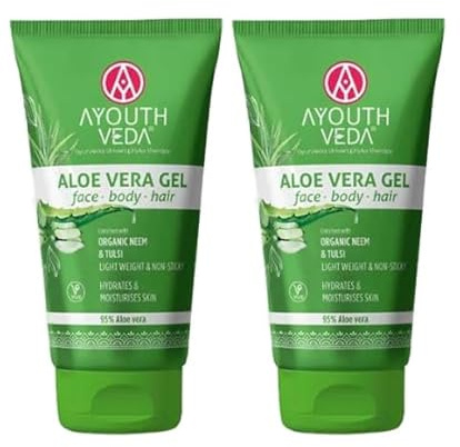 Ayouthveda Aloe Vera Gel | Multi Purpose Gel for Face, Body & Hair | Non-Greasy Hydrating Formula with Neem, Tulsi & Cucumber Essence | Calms Sunburn & Promotes Even Skin Tone | 2 Pack