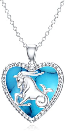 LONAGO Halsband med 12 stjärntecken, 925 sterlingsilver, stjärntecken astrologi, horoskop med skapat turkost hänge, Sterlingsilver