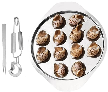 scyca Snail Casserole Dish | Stainless Steel Snail Plate with 12 Compartment Holes Seafood Snail Dish Oyster Plate Escargot Dining Set - with Clamp and Fork