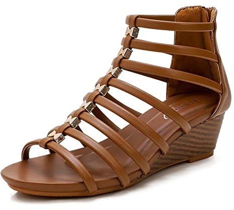FM2018XSL Sandalias Romanas Retro con Huecos para Mujer, Sandalias de Moda Veraniegas con Cuña, Transpirables y Absorbentes, Talla 36-42(Marrón-36)