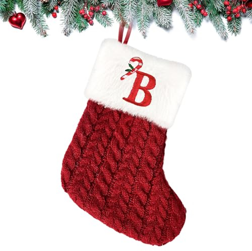 Calza Befana Personalizzata Calze Natalizie da Appendere con lettera Monogramma Calza di Natale Befana Vuota Natale Decoraizione Natalizia per Camino l'albero di Natale Holiday Party Ornament (B)