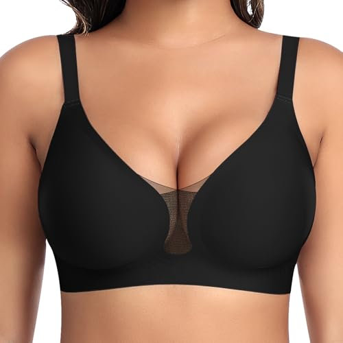 Damen BH Ohne Bügel Nahtloser Glatter Weicher BH Bequemer T-Shirt Soft Bra (Schwarz-Glatt, S)