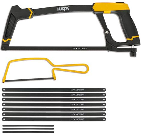 Set di Seghetti per Metallo,12 Pollici Taglierino,6 Pollici Mini Hacksaw Seghetto Manuale con 7 Pezzi da 12 Lame in Acciaio al Carbonio e 3 Pezzi da 6 Lame in Acciaio 65Mn per Metallo,Tubo PVC