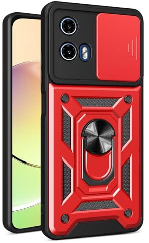 RankOne Motorola Moto G35 5G (6,72 tum) Mobilfodral PC Ring Armor Push Fönster Anti Drop Fodral Skal - Röd