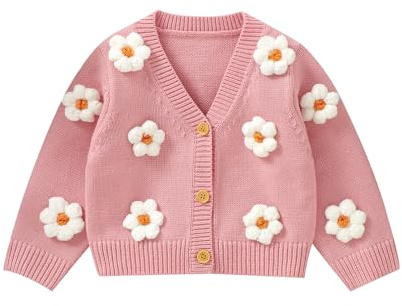 Siyova Toddler Baby Girl Knit Sweater Cardigan Long Sleeve Button Down Flower Knitted Coat Jacket Infant Girls Winter Warm Clothes