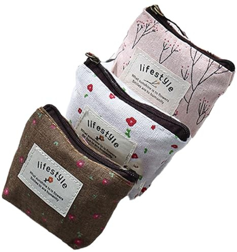 3 Pezzi Mini Portamonete in Tela, Borsa Piccola con Cerniera per Donna, Custodia in Tela per Chiavi Rossetto Credito, 3 Stili