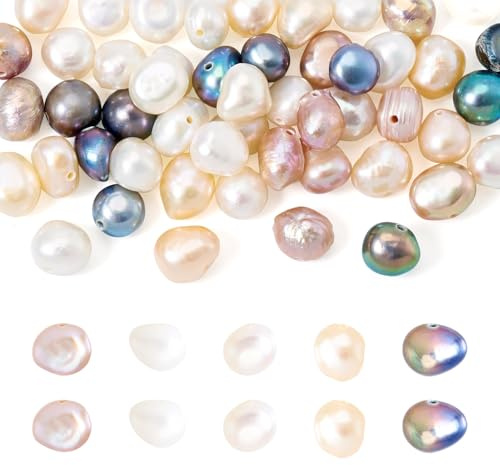 Crafans - Perle naturali coltivate in acqua dolce, forma irregolare, 5 colori, perline per la creazione di bracciali fai da te, collane, creazione di gioielli, 50 pezzi