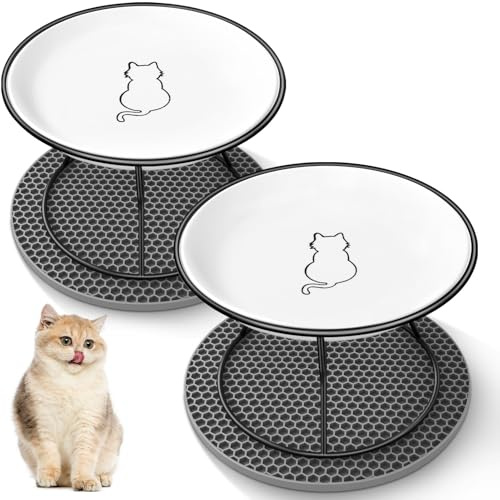 Cuencos de Cerámica para Gatos Cinnani 6 Piezas Comedero Gato Ceramica con Base de Goma Antideslizante Plato Plano Ceramica Gato (15x3.0cm) Cuencos Plano para Gatos y Alimentación de Agua
