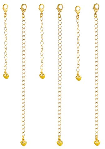 lasuroa 6uds Extensores con Forma de Corazón para Collares de Mujer, 3 Largos & 3 Cortos Cadenas Ajustables para Collares, Pulseras & Tobilleras