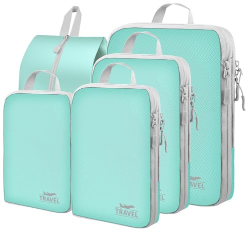 Kompression Koffer Organizer für Rucksack, Compression Packing Cubes Packwürfel Kofferorganizer, Travel Essentials Kofferorganizer Packtaschen Kleidertaschen für Koffer (Blau)