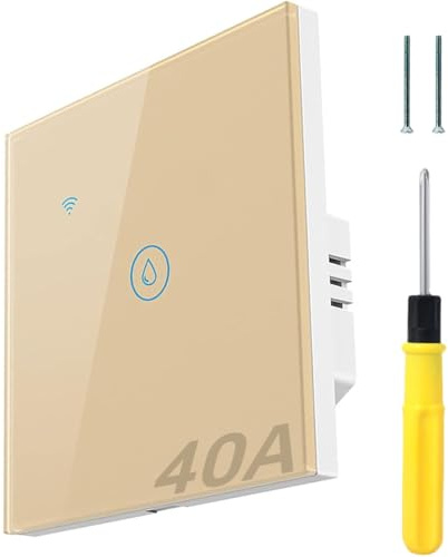 Acmerota Interruptor temporizador inteligente para calentador de inmersión, dorado, 40 A, WiFi, interruptor táctil de pared inteligente para caldera, compatible con Alexa y Google Home