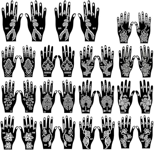 30 Piezas de Tatuaje Temporales Henna, Plantillas de Henna Reutilizables Plantillas de Tatuaje de Bricolaje para Mujeres Niñas Adulto Carnaval