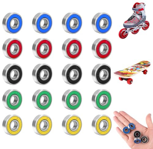 20 Pièces Roulement Miniatures, 8x22x7 mm Roulements a Billes Acier au Carbone, 608RS Billes à Gorge Profonde Blindées à Double Joint, pour Skateboards, Roulements de Scooter, Patins à Roues Alignées