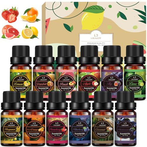 Juego de aceites esenciales para difusor de 12 x 10 ml, 100% puro aceite de aroma, difusor de aroma, juego de regalo para jabón, velas, humidificador, spa, masaje, baño, bricolaje, arándano, lima