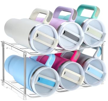 Sbosbo Water Bottle Organizer, Stackable Bottle Storage Rack, 4 Pack Water Bottle Holder for Kitchen Fridge Cabinet Organization and Storage, Plastic Wine Rack/Drink Bottle Holder (2 Pack - Hold 6)