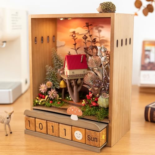 THYXGS Kit Fai da Te per Decorazioni con Calendario in Miniatura, Micro Paesaggio in Legno, Casetta Sull'albero con Luce, Cornice 3D Shadow Box, Decorazione per La Casa, Diorama, per di Natale