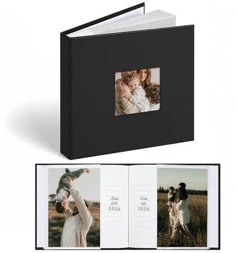 Vienrose Faux Leather 6x4 Photo Album 48 Pockets Cover Window Black | faux leather cover, writing space memo area, slip in photo album, wedding christening gift, memory book